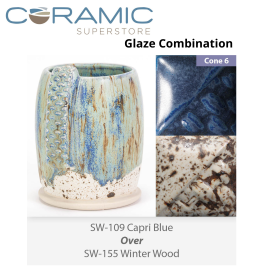 Capri Blue SW-109 over Winter Wood SW-155 Stoneware Combination